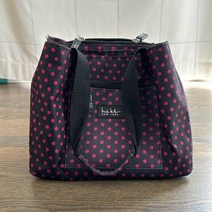 Nicole Miller Insulated Lunch Bag Tote, Black with Pink Polka Dots